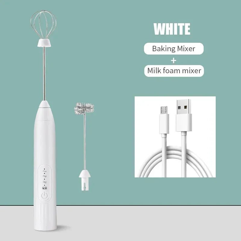 2 in 1 USB Rechargeable Electric Egg Beater Whisk Coffee Mixer Double Heads Milk Frothers  Baking Stirrer Kitchen Gadgets
