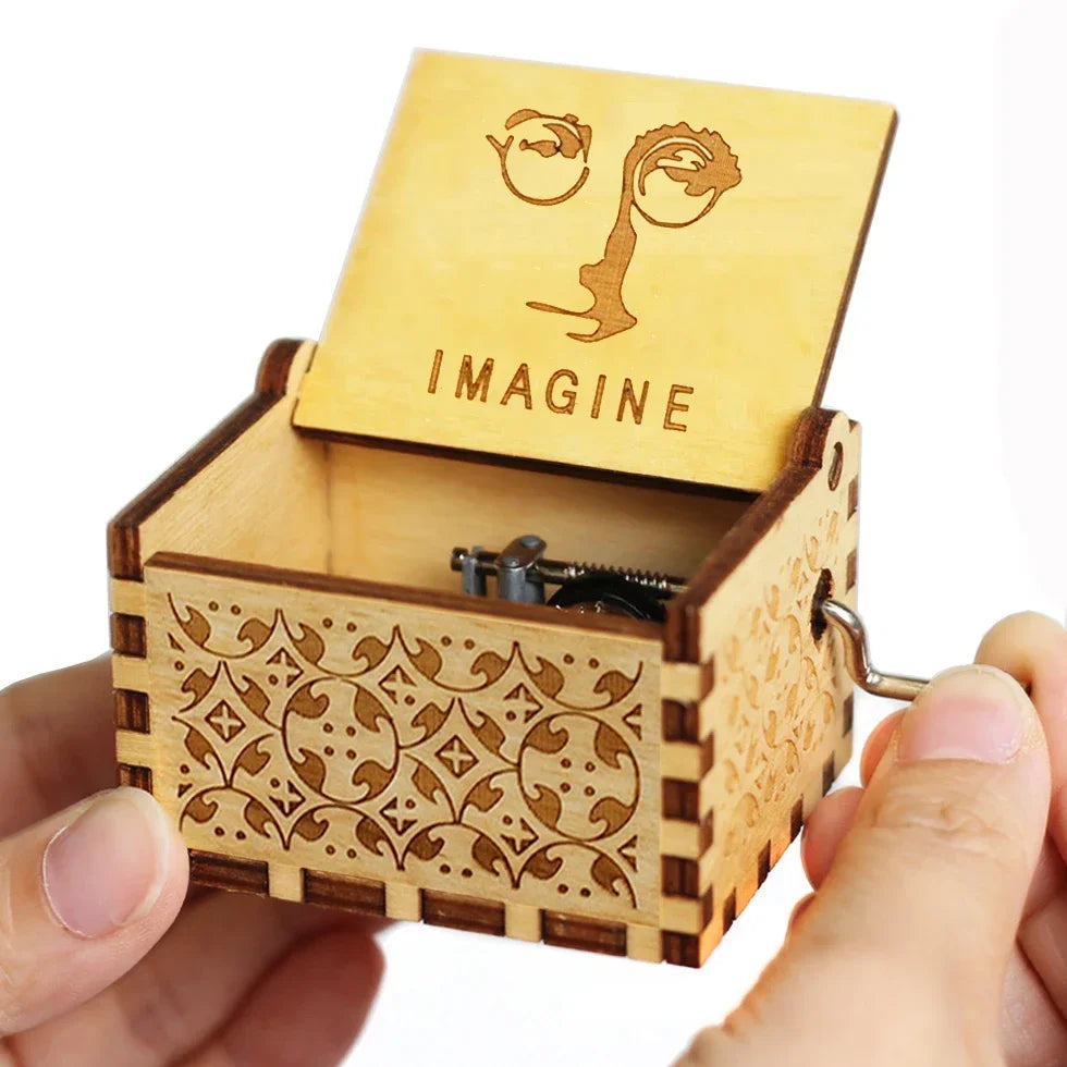 Hot 1pcs Antique carved Wooden Hand Crank Happy Halloween Music Box You are my sunshine Halloween Decor Christmas Birthday Gift