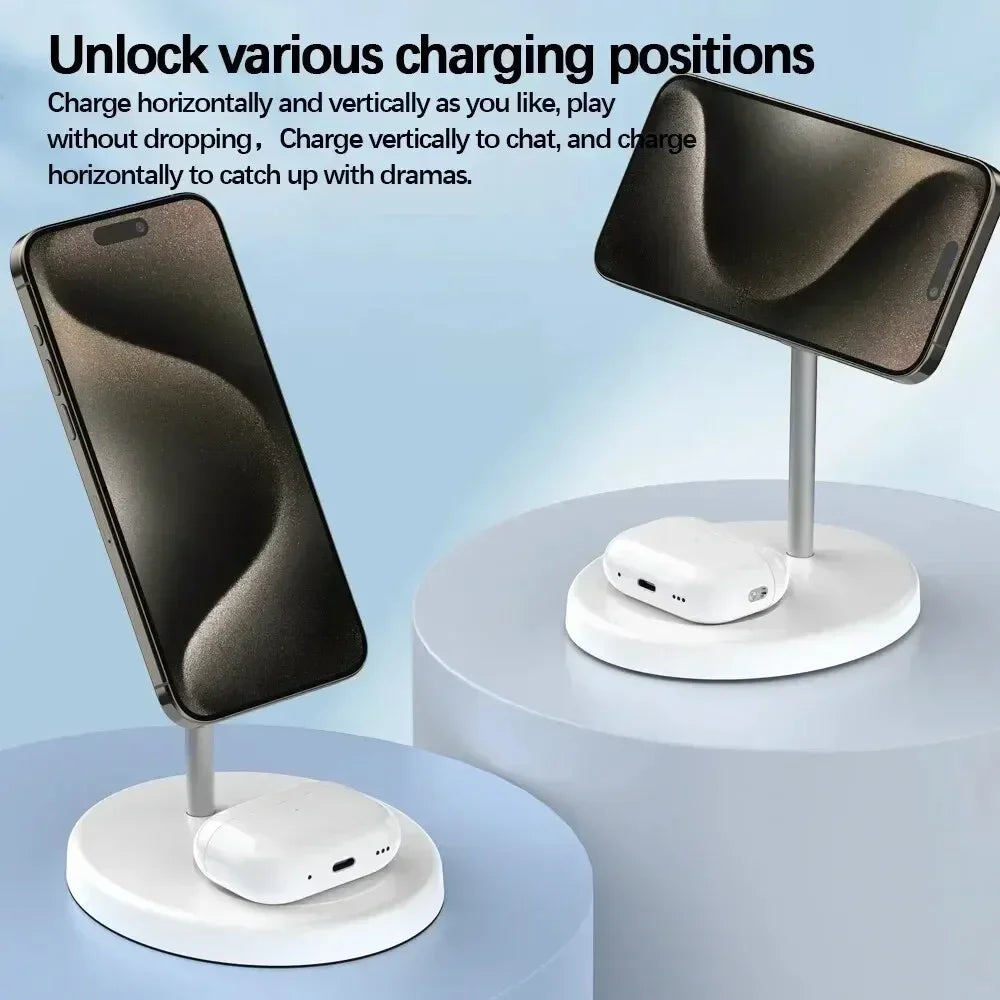 Magnetic Wireless Charger Stand 30W 2 in 1 Phone Charging Station Dock For iPhone 15 14 13 12 Pro Max AirPods Fast Chargers