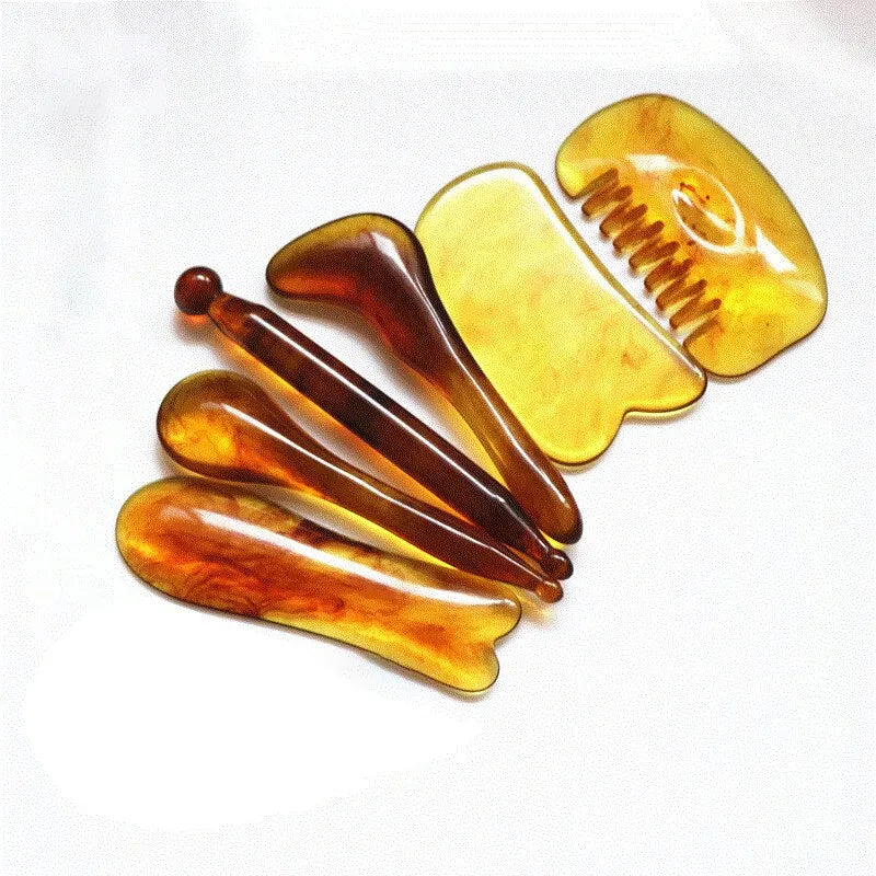Resin GuaSha Scraping SPA Massage Tool 6 in 1 Kit for Facial Neck Arms Body Legs Back Gua Sha Board Acupoint Face Eye Care