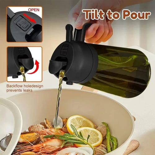 2 In 1 Pour Spray Sprayer Kitchen Glass Oil Kettle 470ml Olive Oil Dispenser Healthy Oil Control Kitchen Gadgets for BBQ