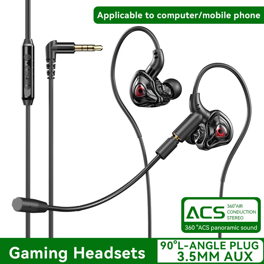E-Sports Gaming Headset 7.1 Surround Sound Hifi Stereo Wired headphones 3.5mm/Type-C In-Ear dual Mic PUBG Gaming Earphone Earbud
