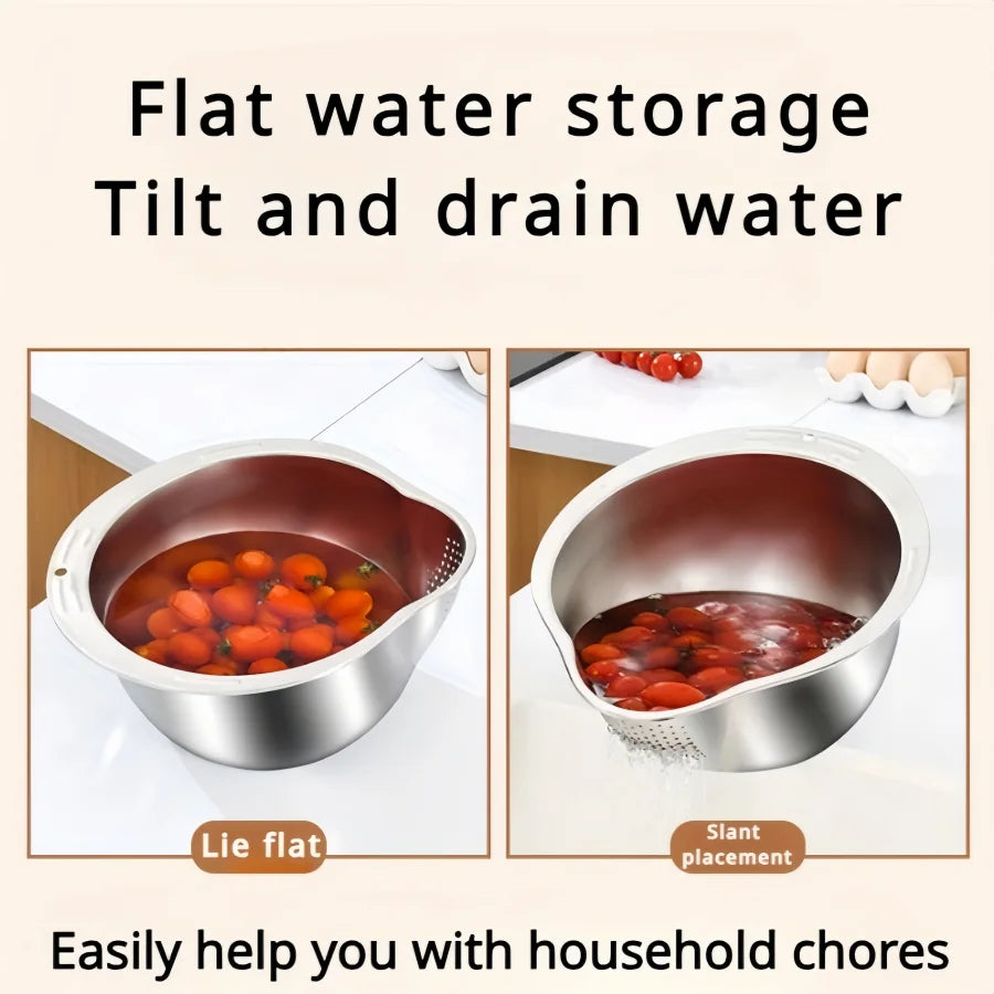 Rice Washer Strainer Bowl Stainless Steel Rice Washing Bowl Rice Sieve Colander Fruit And Vegetable Strainer Kitchen Tools