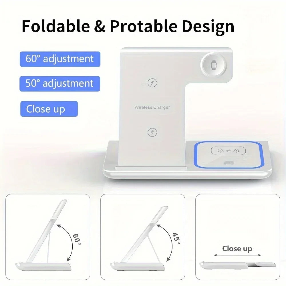 3 In 1 Wireless Charger Foldable LED Light Phone Stand For iPhone 16 15 14 13 12 Apple Watch10-2 AirPods Fast Charging Station