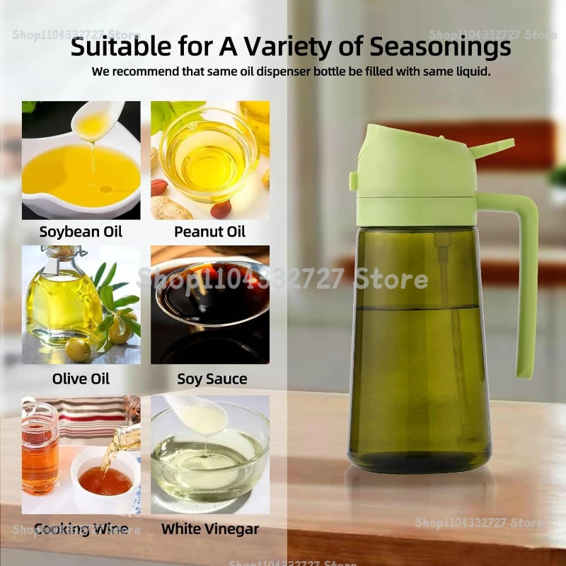 Oil Cruet Olive Oil Dispenser Sprayer for Cooking 2 in 1- Spray and Pour Dark Green Oil Sprayer Bottle 500ml  Spice Rack