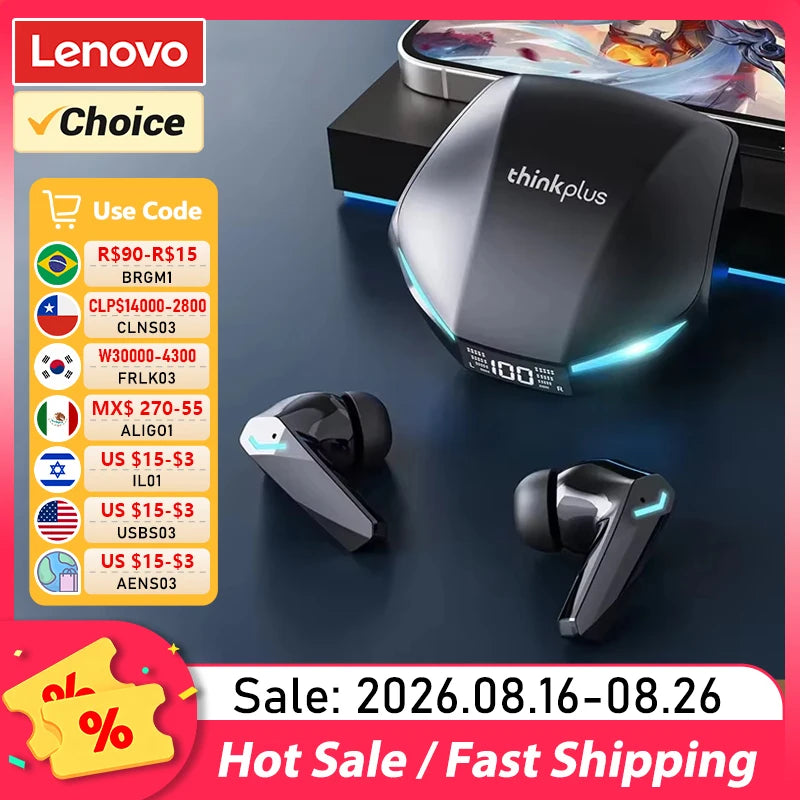 New Lenovo XT53 Wireless Upgrade Bluetooth 5.4 Earphones LED Digital Display Waterproof Headphones Low Latency Gaming Earbuds