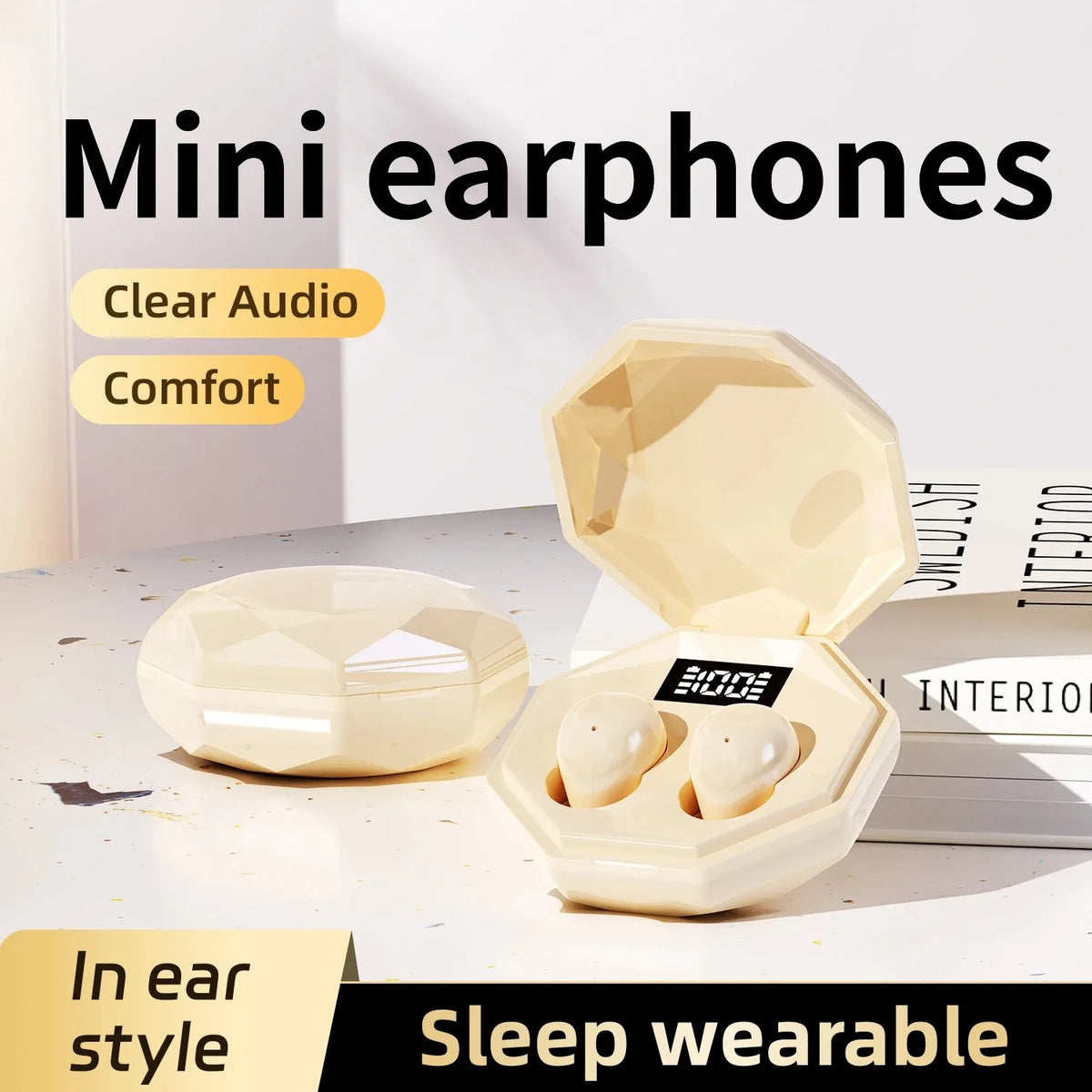 Mini Cute Wireless Bluetooth Sleep Earbuds Invisible Design Effective Noise Isolation Built-in Microphone Ideal for Sleepers
