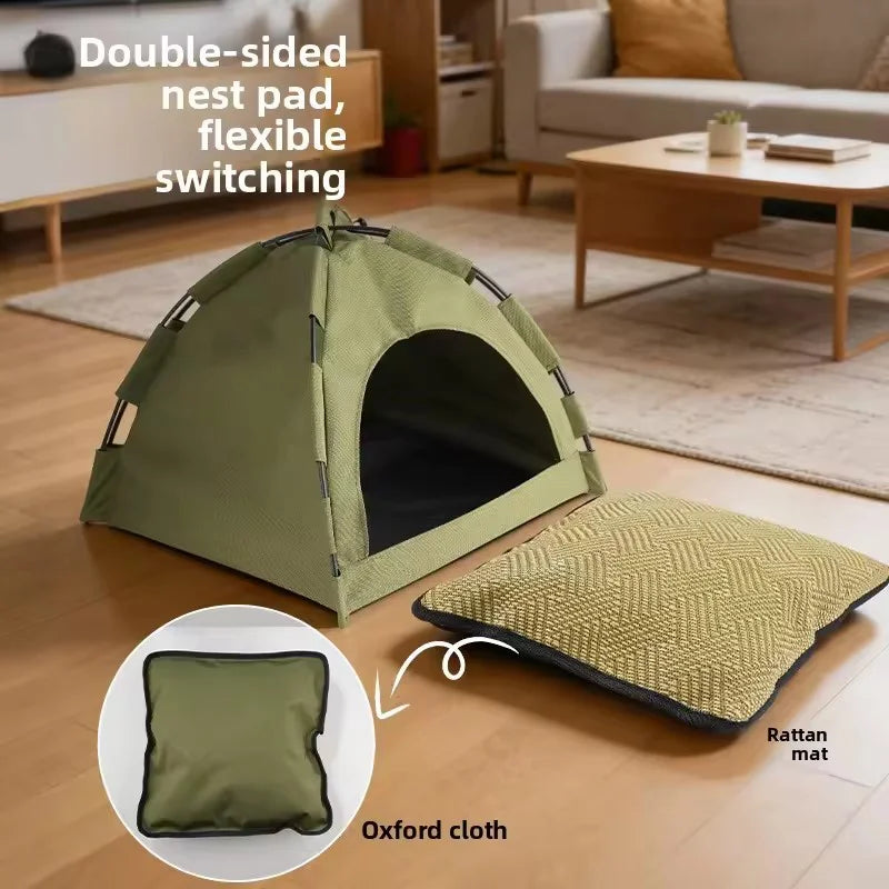 Foldable Semi Enclosed Pet Tent Detachable Washable Cat House Four Season Shelter For Indoor Outdoor Cats Dogs Sleeping Cave Bed