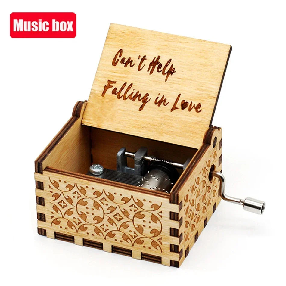 Hot 1pcs Antique carved Wooden Hand Crank Happy Halloween Music Box You are my sunshine Halloween Decor Christmas Birthday Gift
