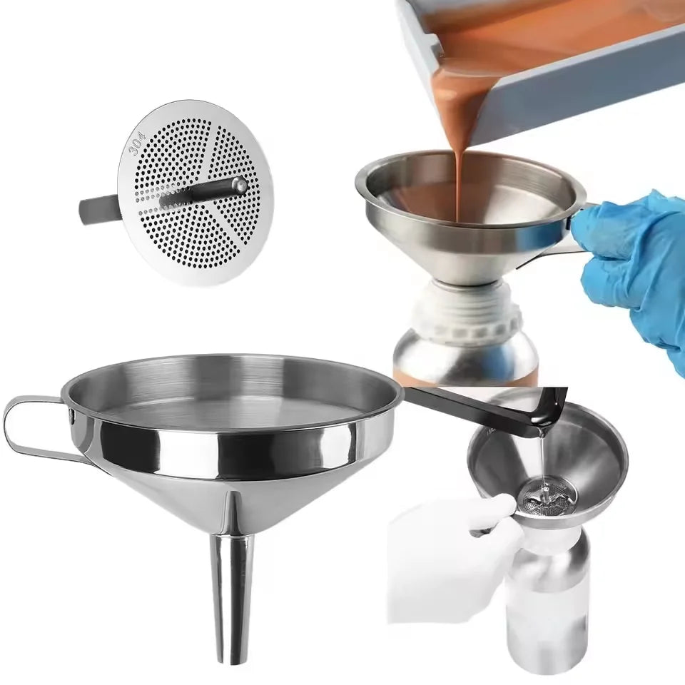 Funnel Kitchen 304 Stainless SteelFunnel Oil Liquid Funnel with Strainer SmallMetal Food Oil Filter for Bottle KitchenGadgets