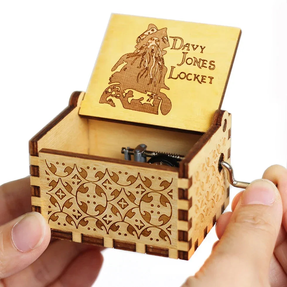 Hot 1pcs Antique carved Wooden Hand Crank Happy Halloween Music Box You are my sunshine Halloween Decor Christmas Birthday Gift