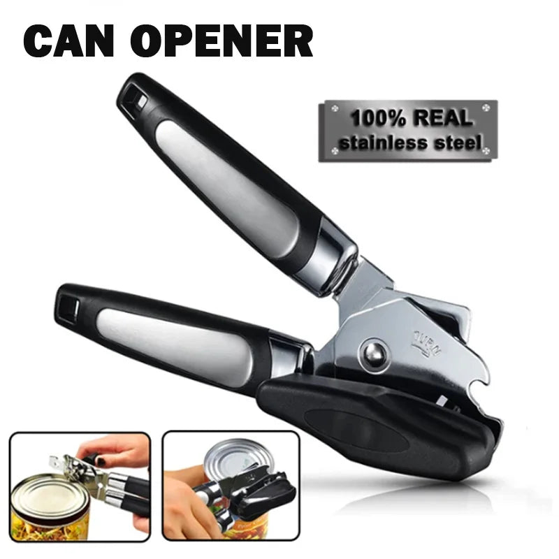 Stainless Steel Can Opener Multifunctional Manual Strong Grip Opener Side Cut Tins Bottle Opener Kitchen Gadgets