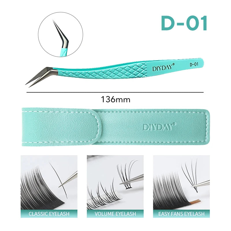 DIYDAY Anti-Slip Eyelash Extensions Tweezers High-Density Fiber Tip Eyebrow Tweezer Professional Precision Beauty Tools