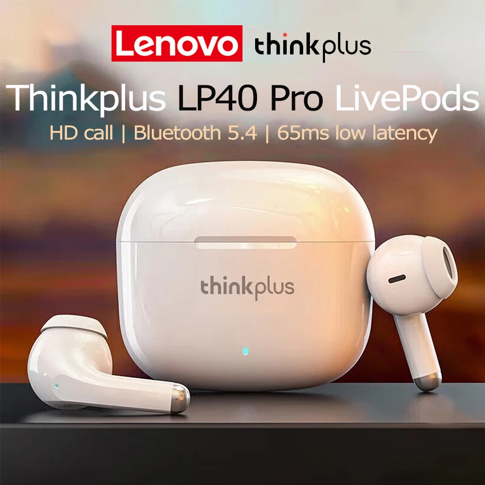 Lenovo Thinkplus LP40 Pro LivePods Wireless Bluetooth 5.4 Earbuds Earphones Headset HD Dual-Microphone