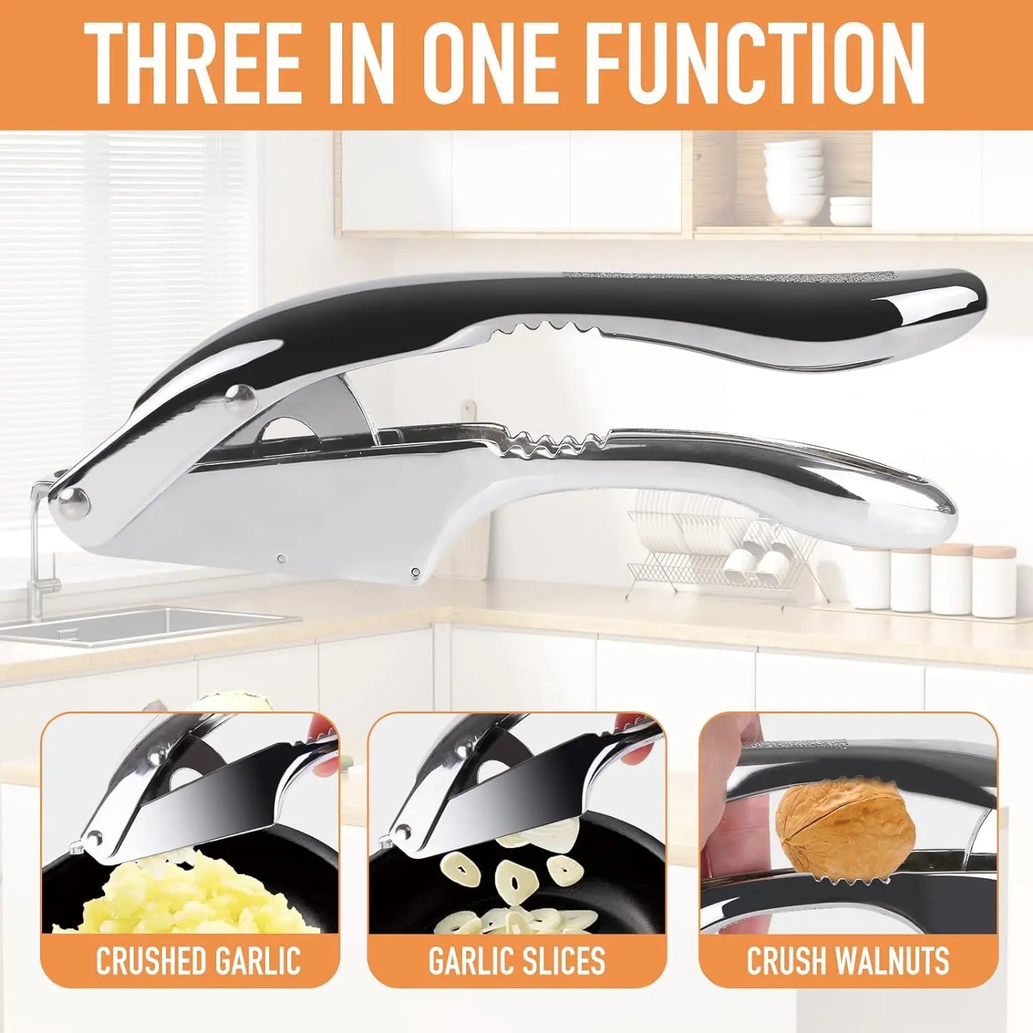 Garlic Crusher 2 in 1 Stainless Steel Garlic Minced Garlic Slices Kitchen High Quality Easy to Clean Kitchen Extrusion Tool