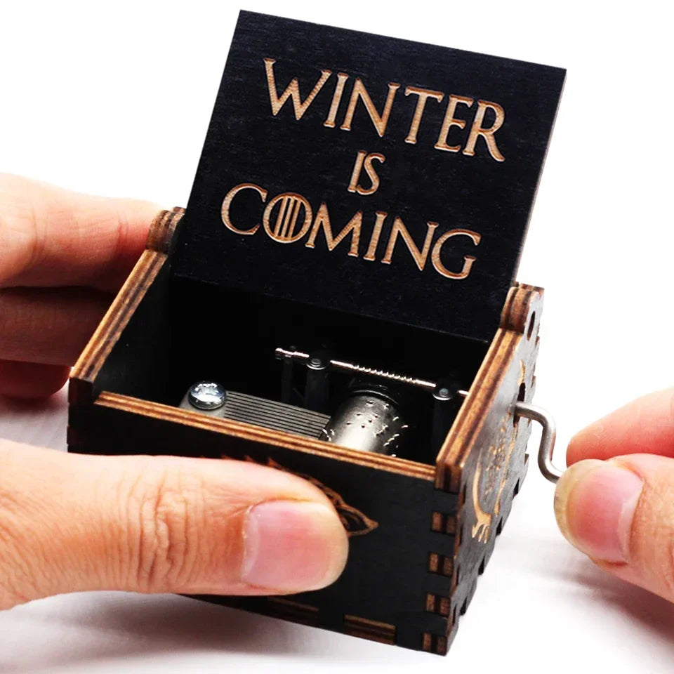 Hot 1pcs Antique carved Wooden Hand Crank Happy Halloween Music Box You are my sunshine Halloween Decor Christmas Birthday Gift