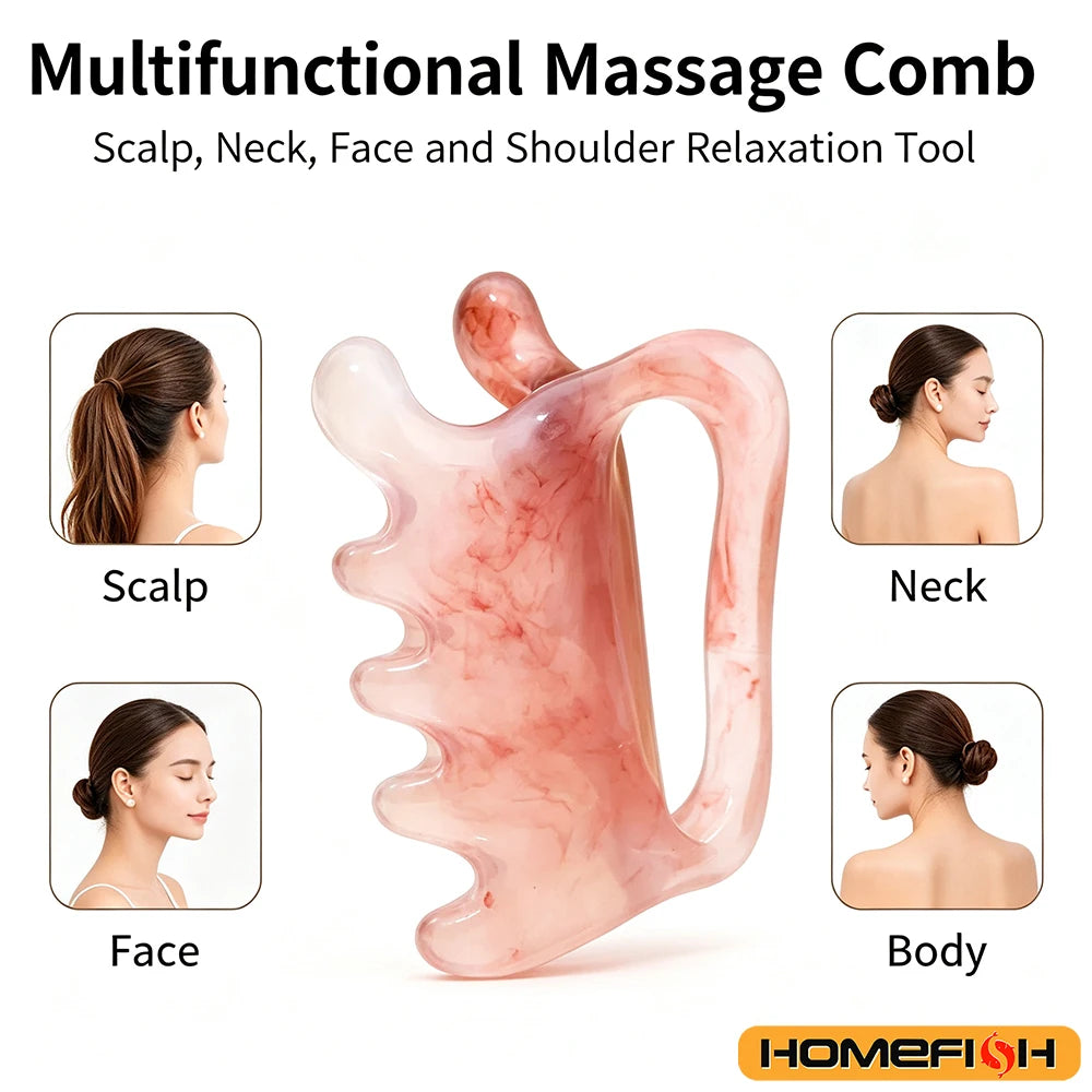1PCS Double Push Resin Massage Comb Back Waist Gua Sha Device Shoulder Neck Gua Sha Stick Meridian Dredging Stick Massage Tool