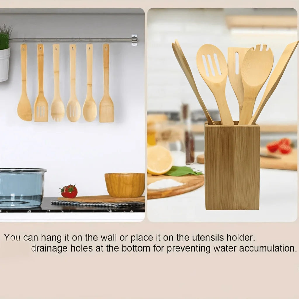 6-Piece Wooden Utensil Set - Natural Bamboo Spoons & Spatulas for Cooking, Kitchen Gadgets, Eco-Friendly Tools