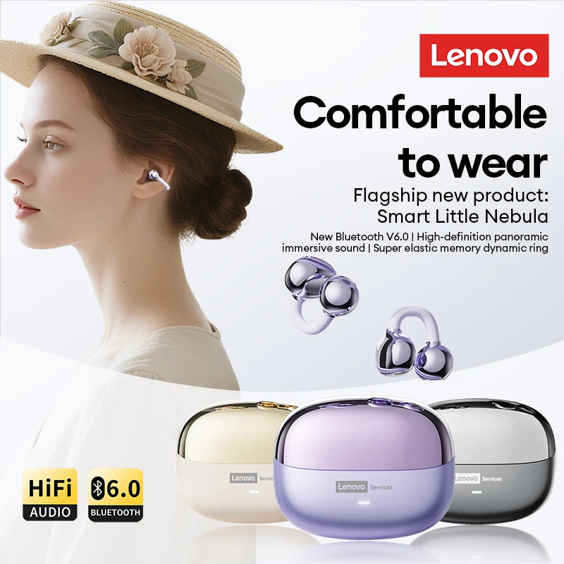 Choice Lenovo LE302 OWS Ear Clip Wireless Earphones Low Latency HD Call Bluetooth Headphones HiFi Music Sport Fashion Earbuds