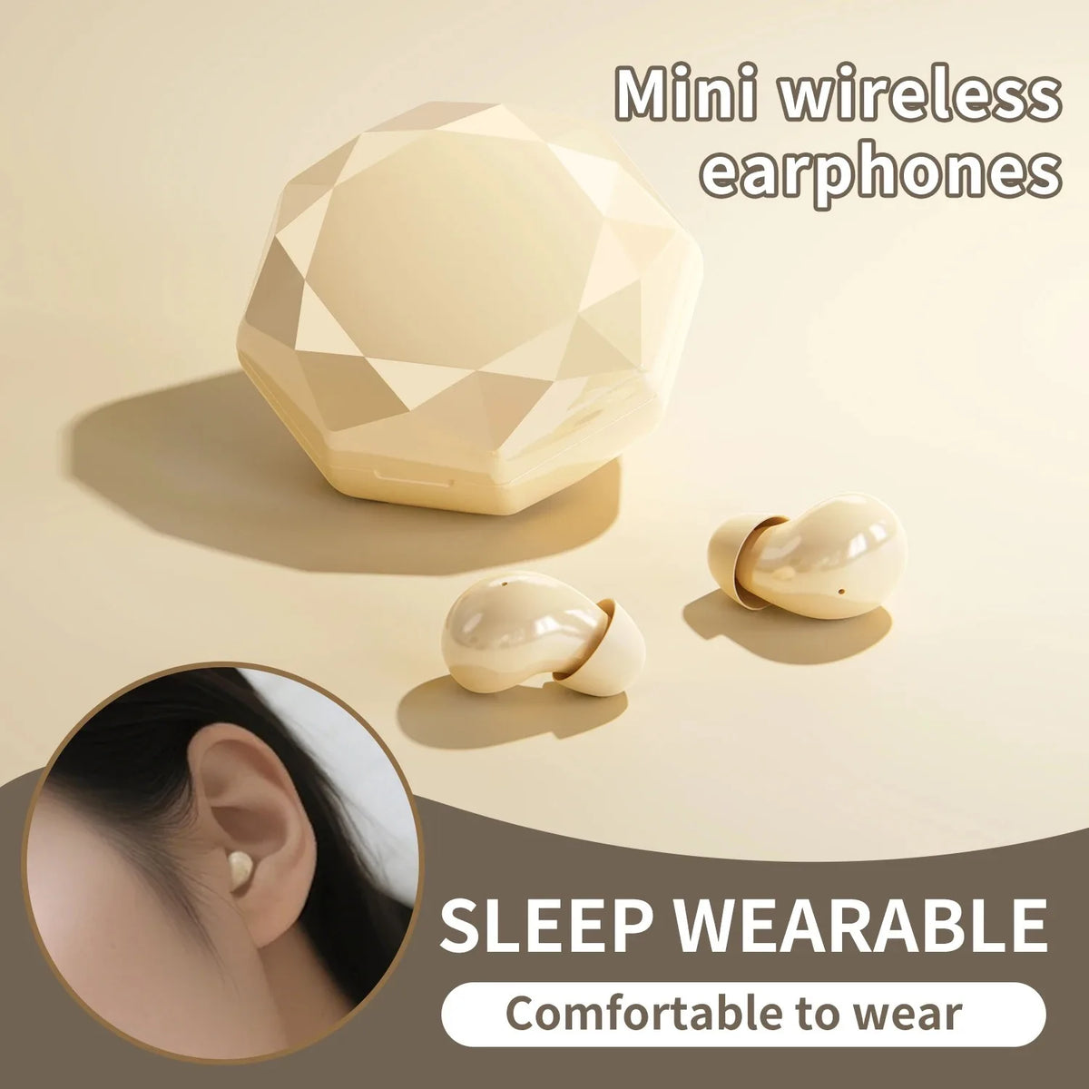 Mini Cute Wireless Bluetooth Sleep Earbuds Invisible Design Effective Noise Isolation Built-in Microphone Ideal for Sleepers